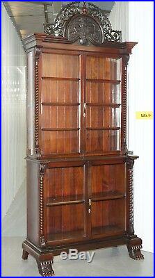Huge 3 Meter Tall Victorian Mahogany Hand Carved Wood Library