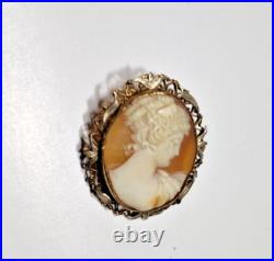 10K Gold Exquisite Shell Cameo Brooch/Pendant Antique Victorian Hand Carved