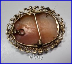 10K Gold Exquisite Shell Cameo Brooch/Pendant Antique Victorian Hand Carved