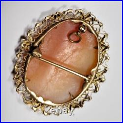 10K Gold Exquisite Shell Cameo Brooch/Pendant Antique Victorian Hand Carved