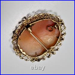 10K Gold Exquisite Shell Cameo Brooch/Pendant Antique Victorian Hand Carved