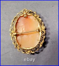 10K Gold Exquisite Shell Cameo Brooch/Pendant Antique Victorian Hand Carved