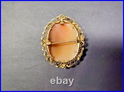 10K Gold Exquisite Shell Cameo Brooch/Pendant Antique Victorian Hand Carved