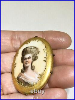 10k Gold Antique Victorian Hand Painted Porcelain Portrait Brooch Pin