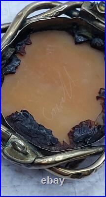 12K Gold Plate Victorian Pinchbeck Shell Cameo Brooch Pax w Horses of Mars
