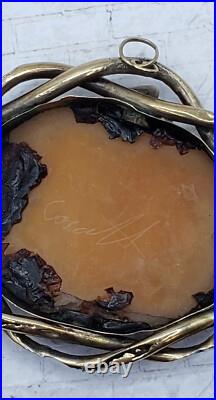 12K Gold Plate Victorian Pinchbeck Shell Cameo Brooch Pax w Horses of Mars