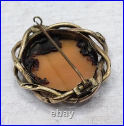 12K Gold Plate Victorian Pinchbeck Shell Cameo Brooch Pax w Horses of Mars