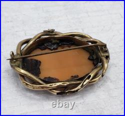 12K Gold Plate Victorian Pinchbeck Shell Cameo Brooch Pax w Horses of Mars