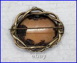 12K Gold Plate Victorian Pinchbeck Shell Cameo Brooch Pax w Horses of Mars