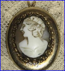 14K Antique Cameo Locket Hand Carved Shell Left Facing Victorian