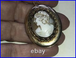 14K Antique Cameo Locket Hand Carved Shell Left Facing Victorian