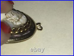 14K Antique Cameo Locket Hand Carved Shell Left Facing Victorian