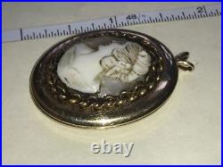 14K Antique Cameo Locket Hand Carved Shell Left Facing Victorian