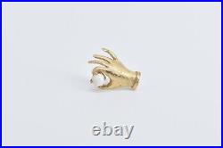 14K Victorian Hand Holding Stone Ornate Lapel Pin/Brooch Yellow Gold 38