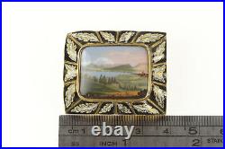 14K Victorian Mountain Valley Hand Painted Enamel Pin/Brooch Yellow Gold 87