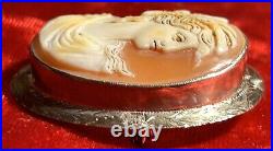 14K White Gold Antique Victorian Hand Carved Shell Cameo Brooch. # MP