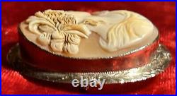 14K White Gold Antique Victorian Hand Carved Shell Cameo Brooch. # MP