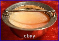 14K White Gold Antique Victorian Hand Carved Shell Cameo Brooch. # MP