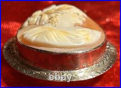 14K White Gold Antique Victorian Hand Carved Shell Cameo Brooch. # MP
