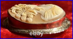 14K White Gold Antique Victorian Hand Carved Shell Cameo Brooch. # MP. 419