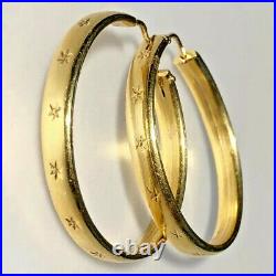 14K Yellow Gold Antique Earrings Hoop Hand-Etched Star Celestial Victorian
