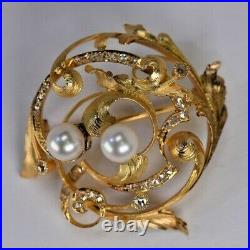 14 Karat Gold Edwardian, Victorian Diamond, Pearl, Pin Vintage Hand Made