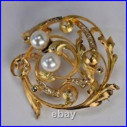 14 Karat Gold Edwardian, Victorian Diamond, Pearl, Pin Vintage Hand Made