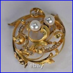 14 Karat Gold Edwardian, Victorian Diamond, Pearl, Pin Vintage Hand Made