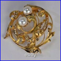 14 Karat Gold Edwardian, Victorian Diamond, Pearl, Pin Vintage Hand Made
