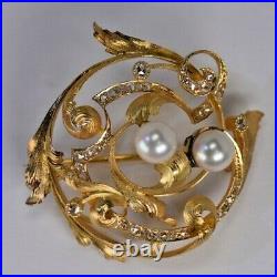 14 Karat Gold Edwardian, Victorian Diamond, Pearl, Pin Vintage Hand Made