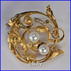 14 Karat Gold Edwardian, Victorian Diamond, Pearl, Pin Vintage Hand Made