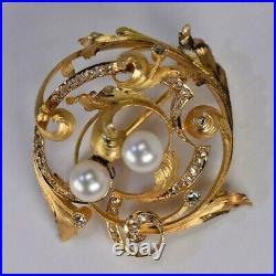 14 Karat Gold Edwardian, Victorian Diamond, Pearl, Pin Vintage Hand Made