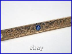 14 kt Gold WAB Victorian Montana Sapphire & Seed Pearl Bar Pin / Brooch A7660