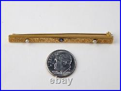 14 kt Gold WAB Victorian Montana Sapphire & Seed Pearl Bar Pin / Brooch A7660