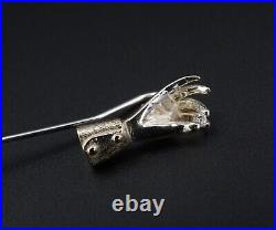 14k Diamond Stick Pin Victorian Gloved Hand Tie Hat Pin White Gold 2.5 M1834