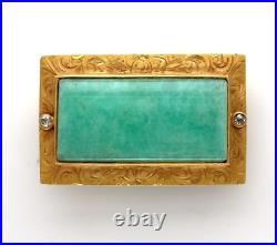 14k Gold Aventurine Quartz Pin Victorian Hand Engraved Diamond Accents (#J6252)