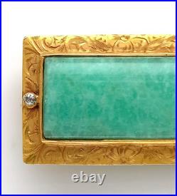 14k Gold Aventurine Quartz Pin Victorian Hand Engraved Diamond Accents (#J6252)