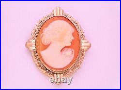 14k Gold Victorian Hand Carved Cameo Brooch