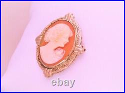 14k Gold Victorian Hand Carved Cameo Brooch