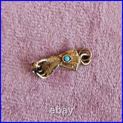 14k Gold Victorian Hand Holding Orb Turquoise Charm Pendant Figa Symbolic