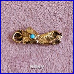 14k Gold Victorian Hand Holding Orb Turquoise Charm Pendant Figa Symbolic