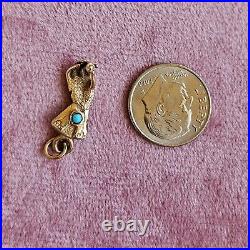 14k Gold Victorian Hand Holding Orb Turquoise Charm Pendant Figa Symbolic
