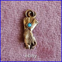 14k Gold Victorian Hand Holding Orb Turquoise Charm Pendant Figa Symbolic