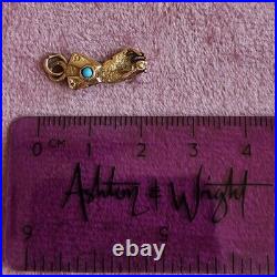 14k Gold Victorian Hand Holding Orb Turquoise Charm Pendant Figa Symbolic