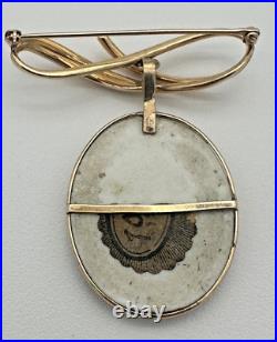 14k Gold Victorian Porcelain Hand Painted Lady Enamel Pendant/Pin