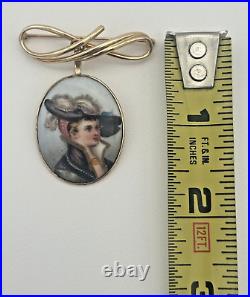 14k Gold Victorian Porcelain Hand Painted Lady Enamel Pendant/Pin