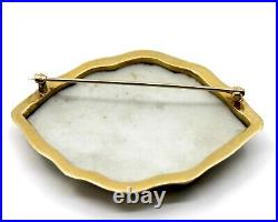 14k Solid Yellow Gold Antique Victorian Hand Painted Porcelain Brooch