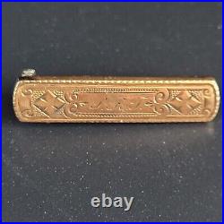 14k Yellow Gold Antique Bar Pin Hand Made Monogramed 2.08g Victorian Scroll