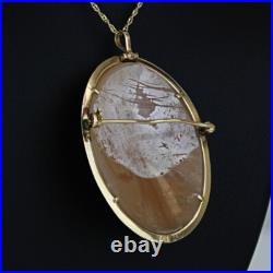 14k Yellow Gold Antique Victorian Hand-carved Shell Floral Cameo Brooch Pendant