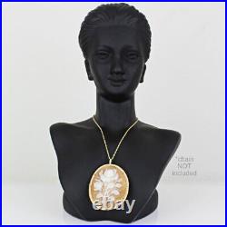 14k Yellow Gold Antique Victorian Hand-carved Shell Floral Cameo Brooch Pendant